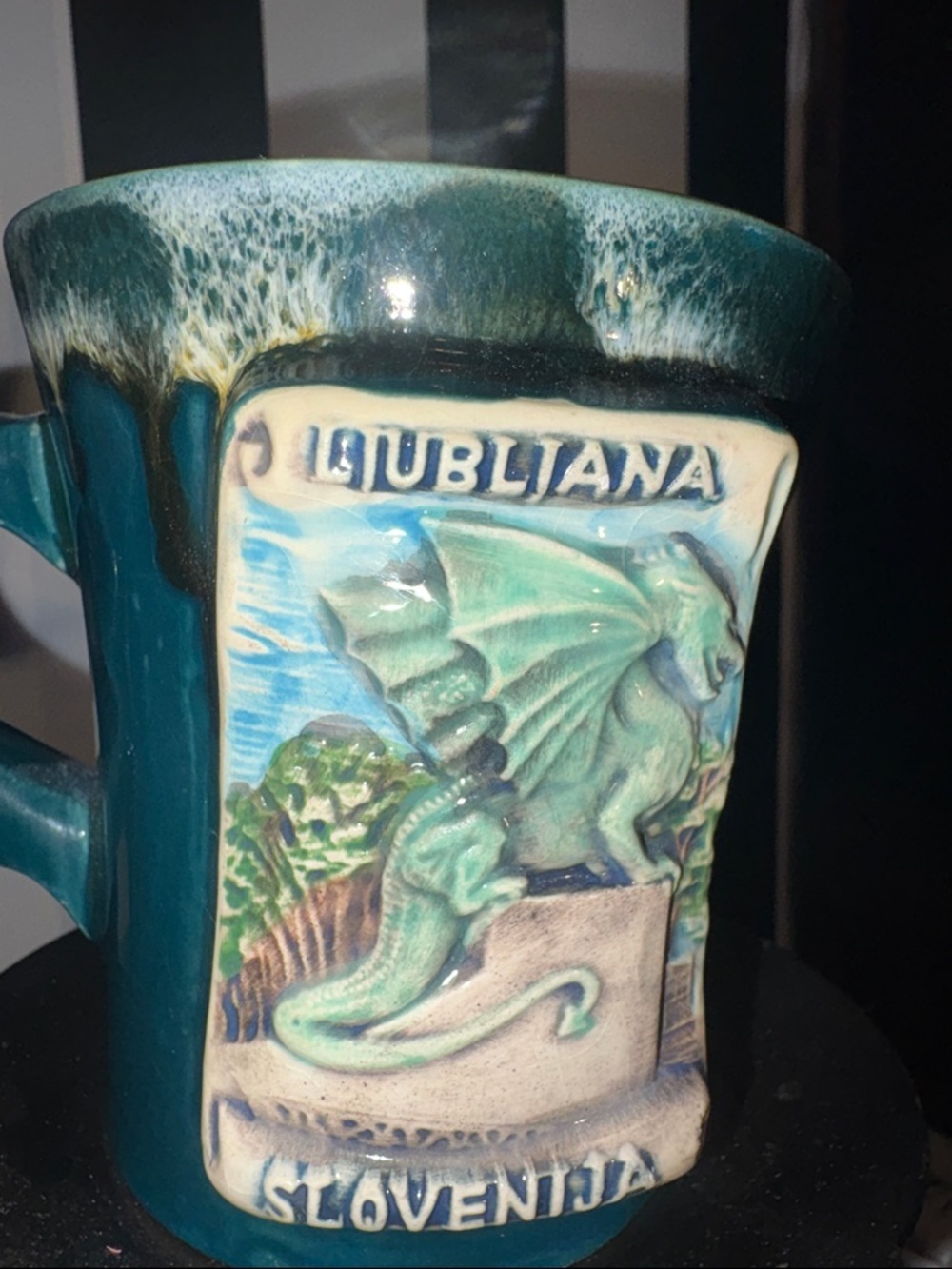 Souvenir Slovenija Green Dragon Ceramic Decorative Coffee Mug - Home Art Accent - Picture 3 of 11